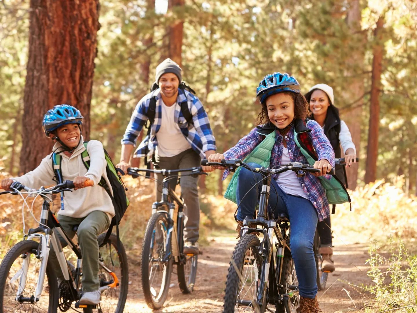 family riding bikes